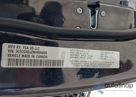 2021 Dodge Charger Scat Pack Widebody Rwd из США, поврежденный, VIN 2C3CDXGJ2MH584609